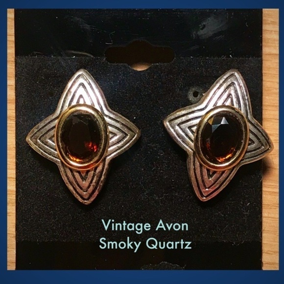 Vintage Jewelry - VINTAGE Avon Smokey Stones Silver Earrings